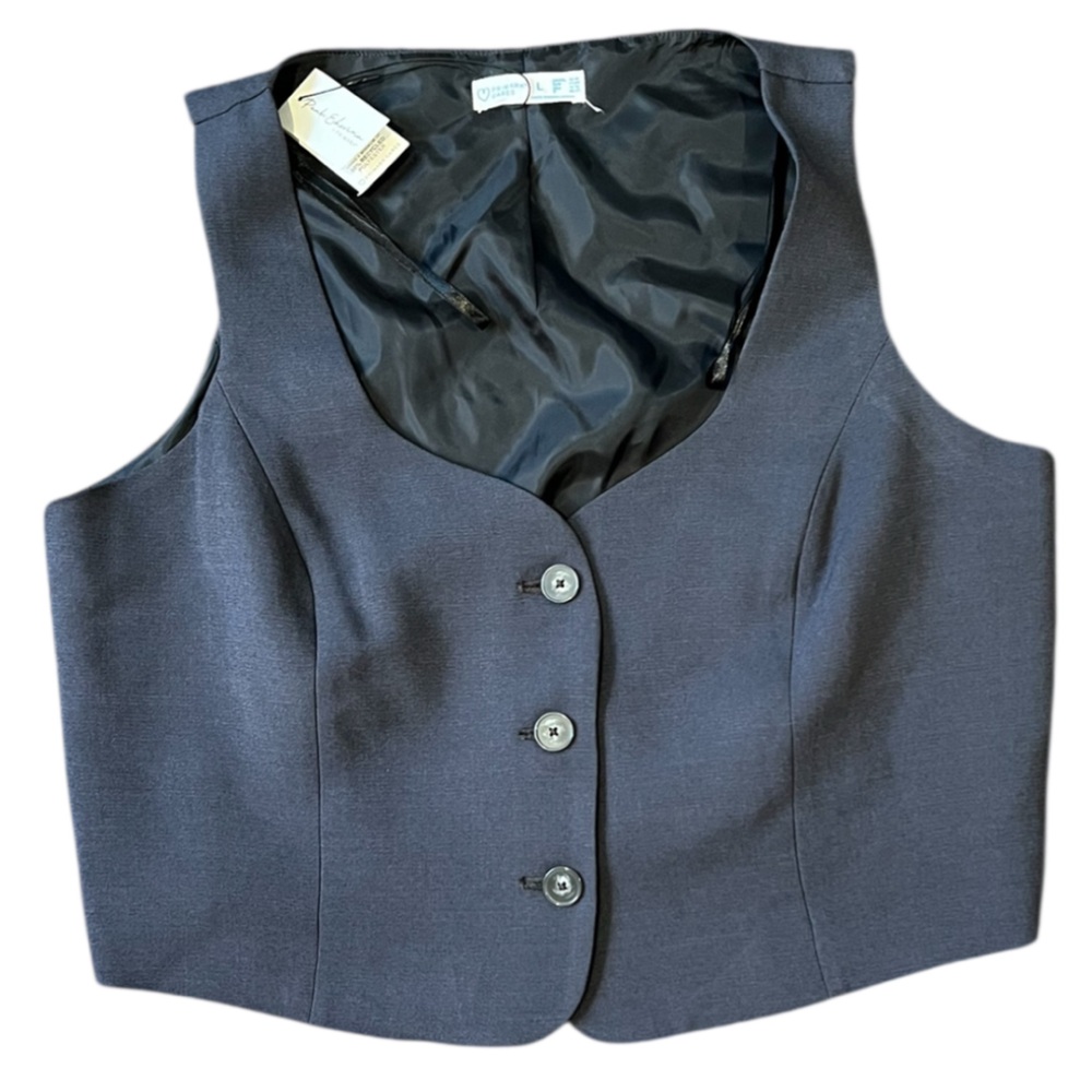Primark Women's Large Gray‎ Button Front Lined Vest Waistcoat Fitted  V Neck NWT